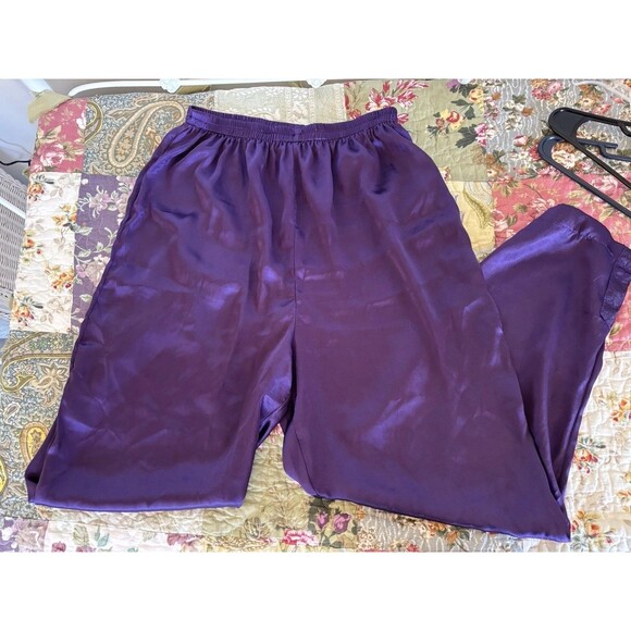 Vtg Victorias Secret Medium Gold Label Royal Purple Silky Satin PJ Pants 90s Y2K - Picture 1 of 7